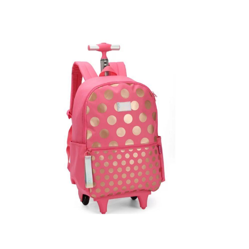 Mochila De Rodinhas Rosa Com Bolinhas Up4you - 2