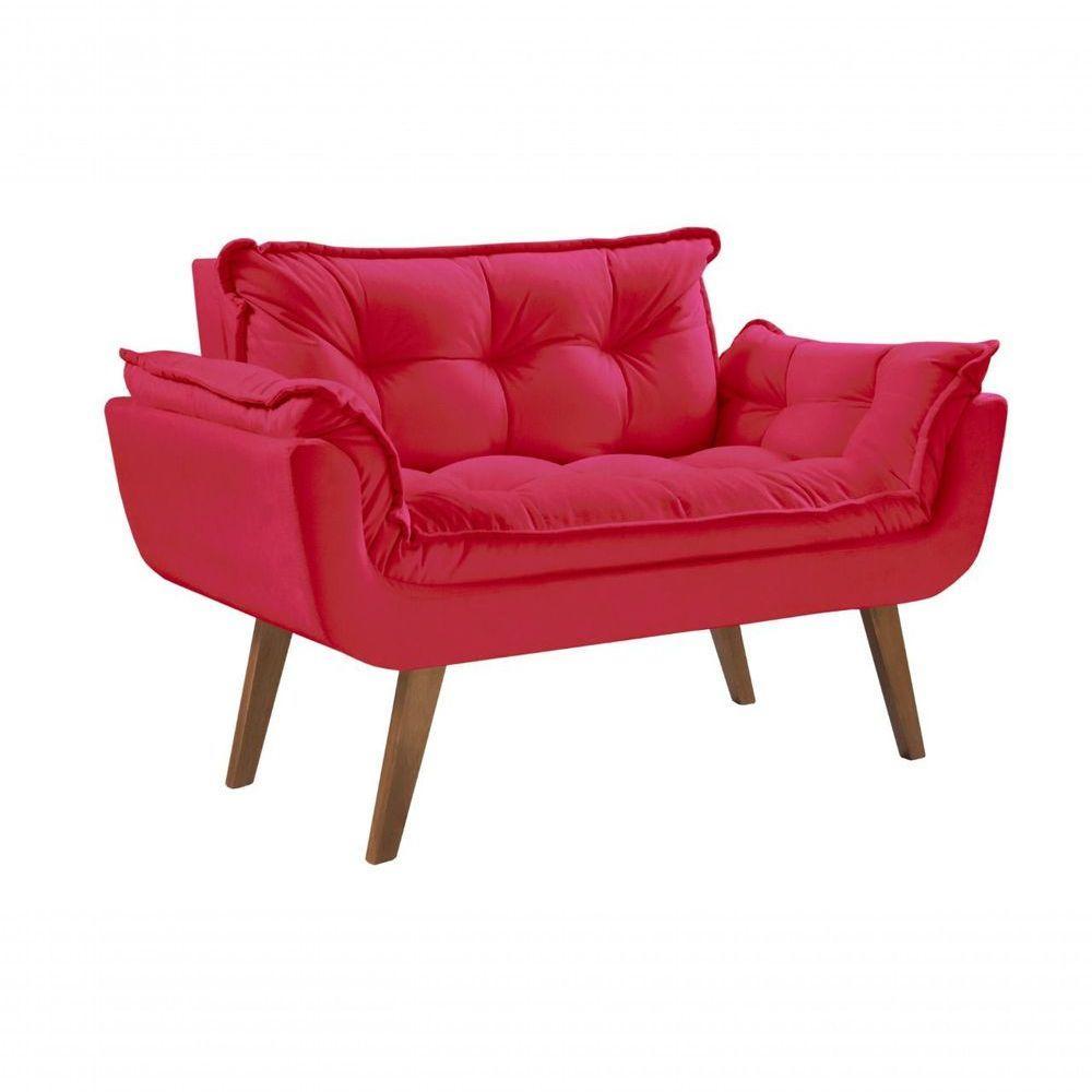 Poltrona Namoradeira Opalla Pé Palito D Salla 2 Lugares Suede Vermelho - 2