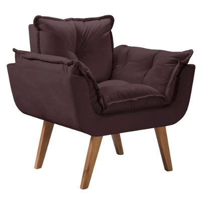 Poltrona Opalla Suede Assento Pillow Pés Palito D Salla