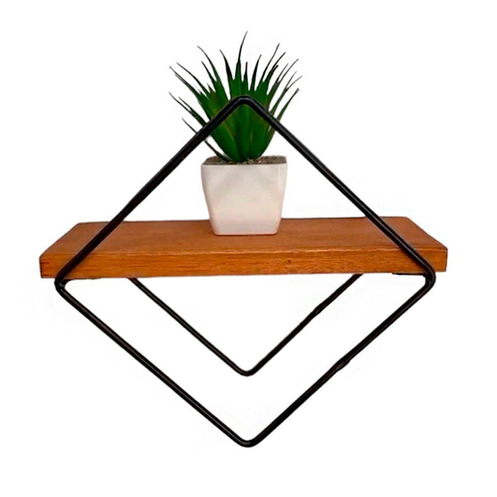 Prateleira Moderna Losangulo Artesanal Ferro E Madeira - 3