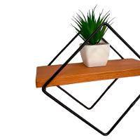 Prateleira Moderna Losangulo Artesanal Ferro E Madeira - 2