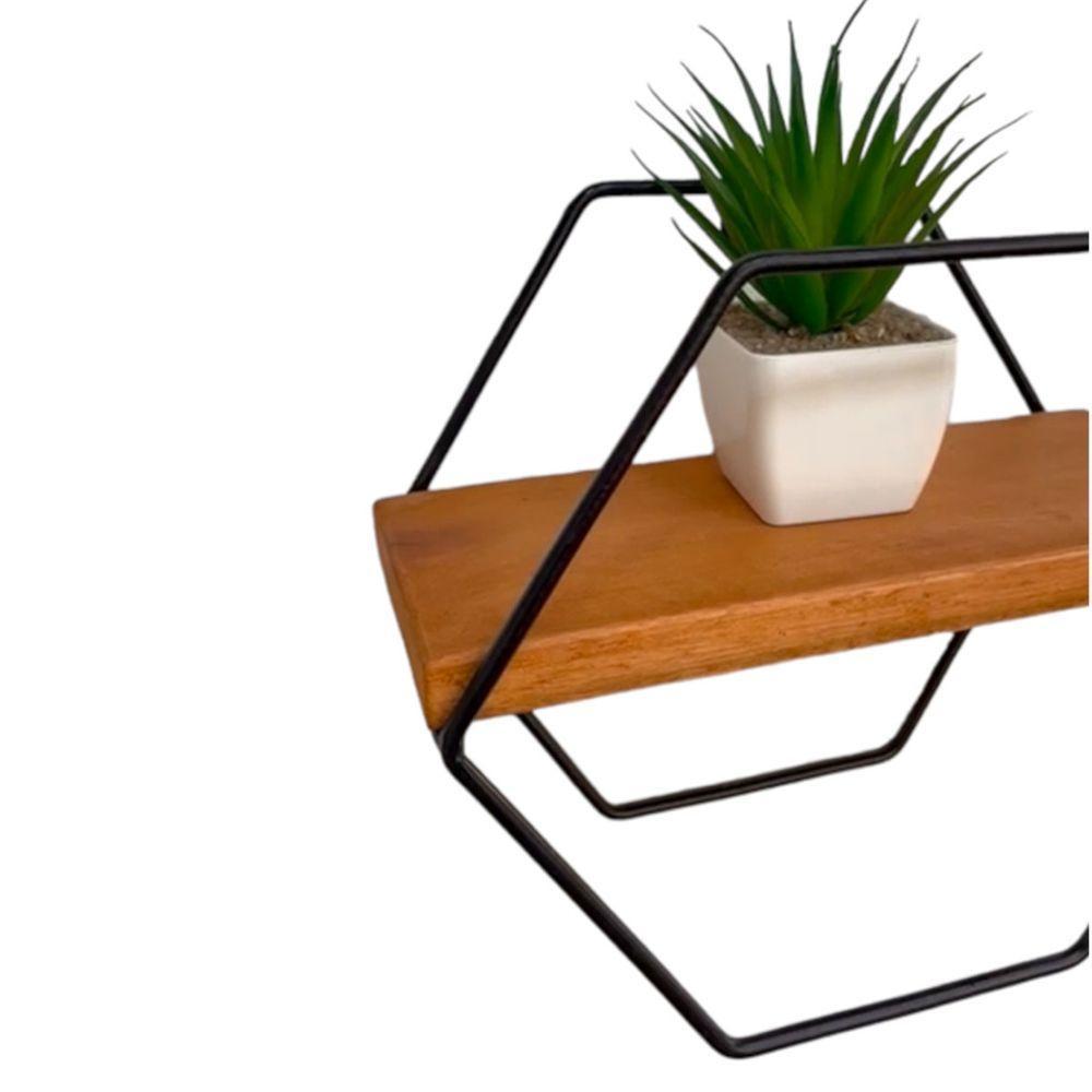 Prateleira Moderna Hexagono Artesanal Ferro E Madeira - 2