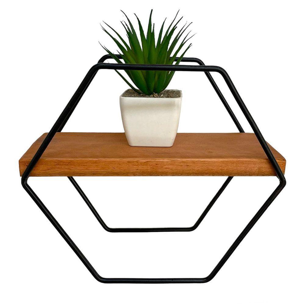Prateleira Moderna Hexagono Artesanal Ferro E Madeira - 3