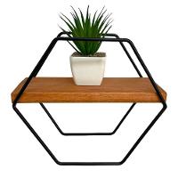Prateleira Moderna Hexagono Artesanal Ferro E Madeira - 3