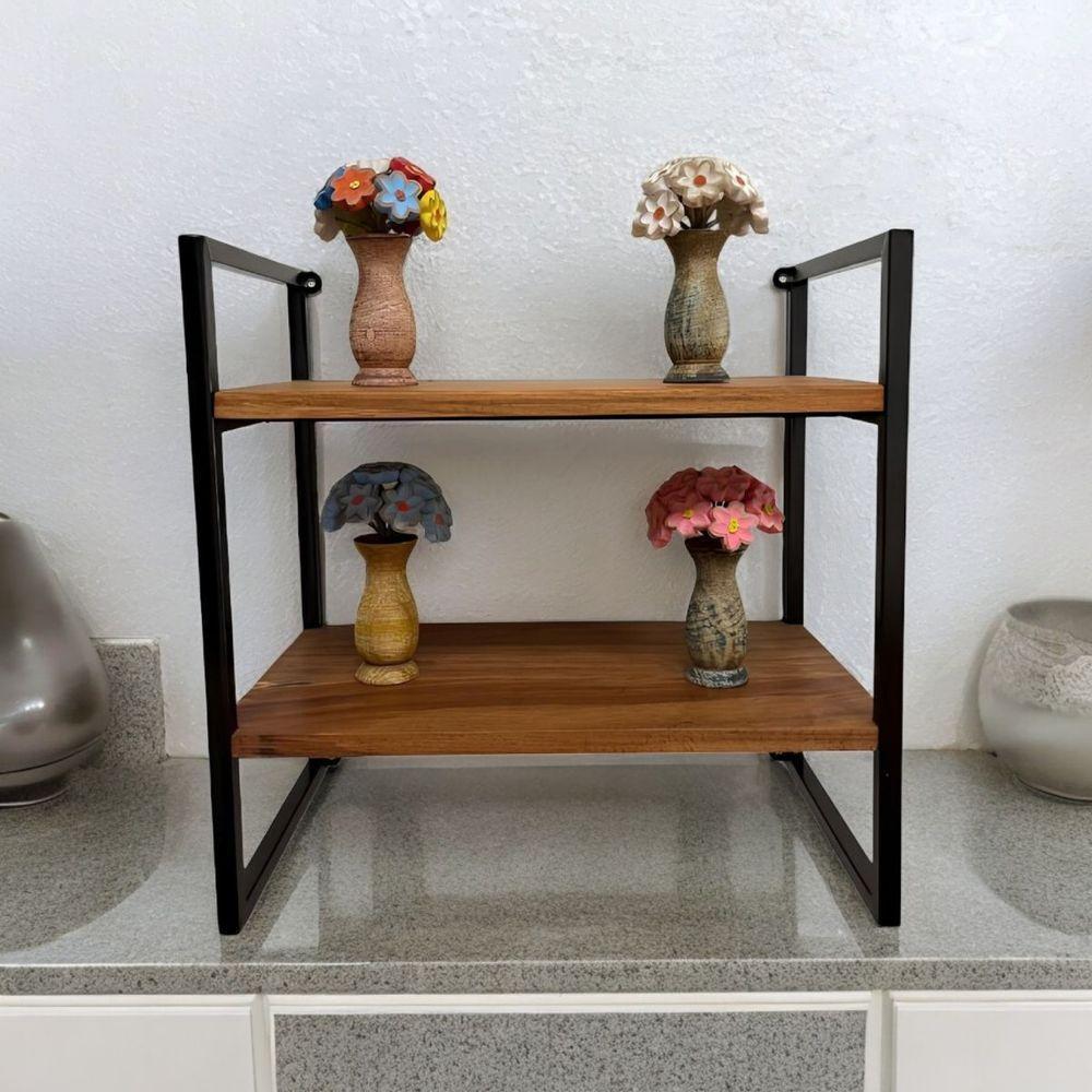 Prateleira Estilo Industrial 2 Andares Ferro E Madeira Rústica - 4