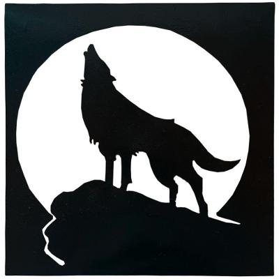 Quadro Lobo Uivando Em Ferro Com Pintura Eletrostática Selvagem