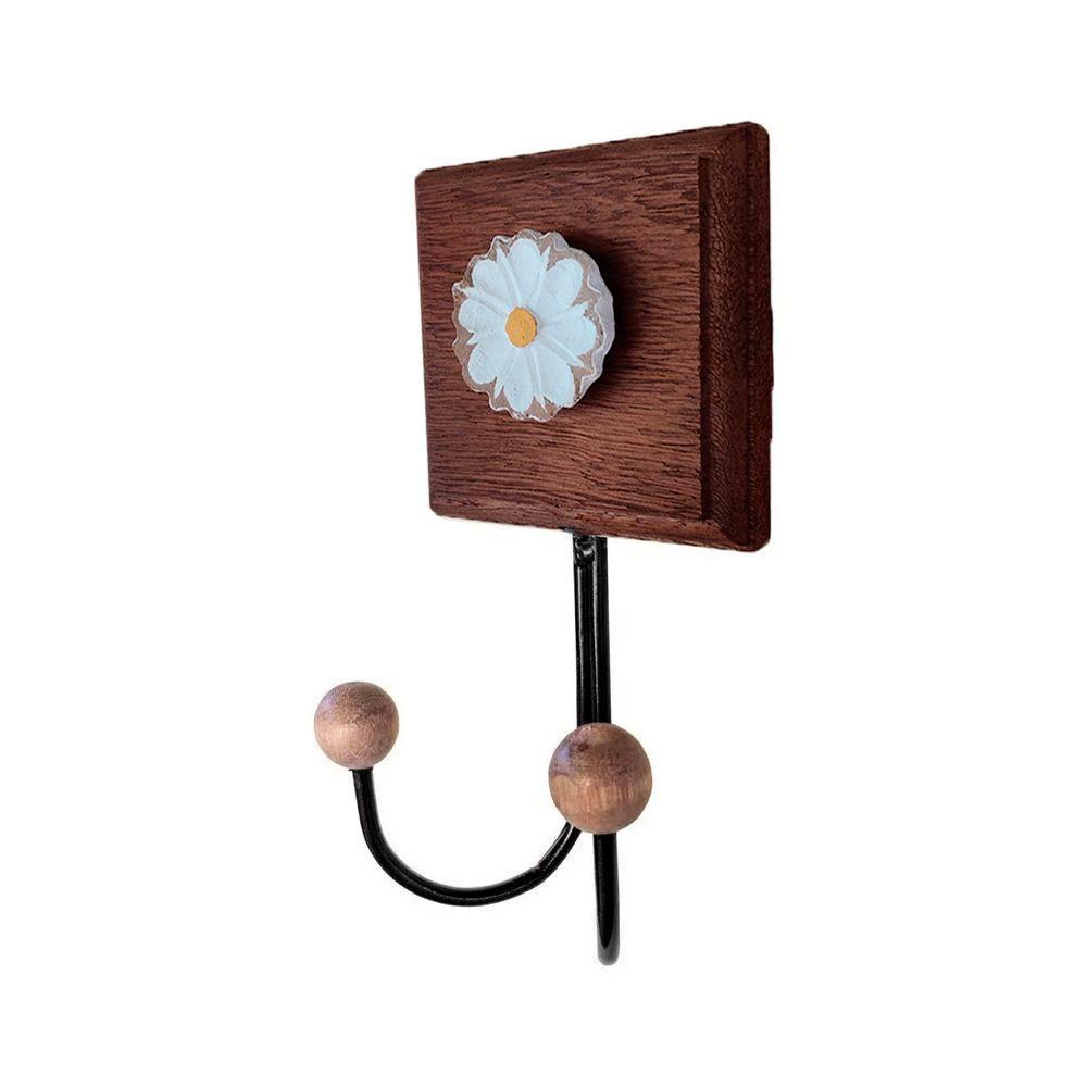 Toalheiro Cabideiro Duplo Flor 3d Rústico Artesanal Ferro Cor Branco - 3