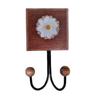 Toalheiro Cabideiro Duplo Flor 3d Rústico Artesanal Ferro Cor Branco - 1