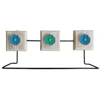 Toalheiro Ferro E Madeira Artesanal Flores Azul E Verde Cor Azul - 1