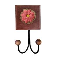 Toalheiro Cabideiro Duplo Flor 3d Rústico Artesanal Ferro Cor Rosa - 1