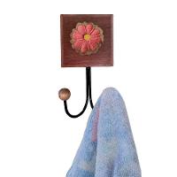 Toalheiro Cabideiro Duplo Flor 3d Rústico Artesanal Ferro Cor Rosa - 3