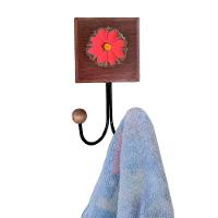 Toalheiro Cabideiro Duplo Flor 3d Rústico Artesanal Ferro Cor Vermelho - 3