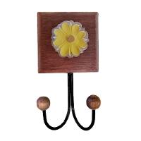 Toalheiro Cabideiro Duplo Flor 3d Rústico Artesanal Ferro Cor Amarelo - 1