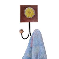 Toalheiro Cabideiro Duplo Flor 3d Rústico Artesanal Ferro Cor Amarelo - 3