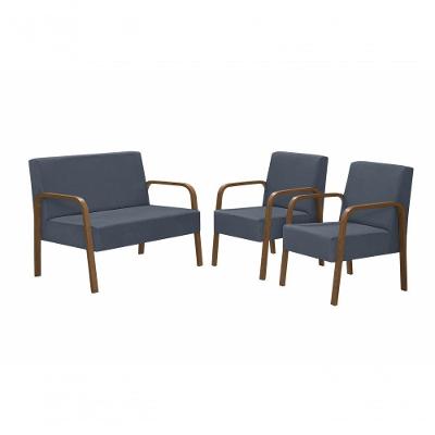 Conjunto De Poltronas Luna Suede Azul Bic Com Braço Madeira D23 Azul D Salla