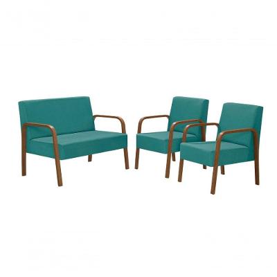 Conjunto De Poltronas Luna Braço Madeira Suede Turquesa D Salla