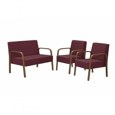 Conjunto De Poltronas Luna Com Braço Madeira Suede Bordô D Salla