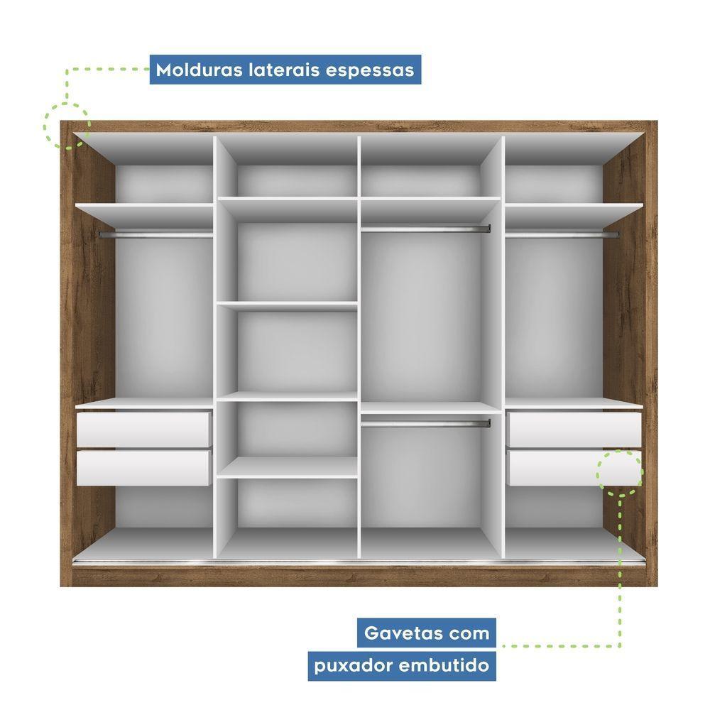 Guarda Roupa Casal 4 Portas 4 Gavetas Milano Minastex Freijó - 2