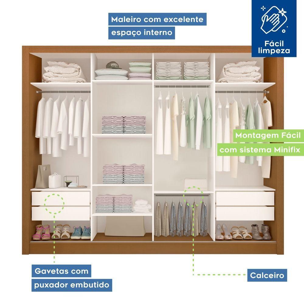 Guarda Roupa Casal 4 Portas 4 Gavetas Milano Minastex Carvalho - 7