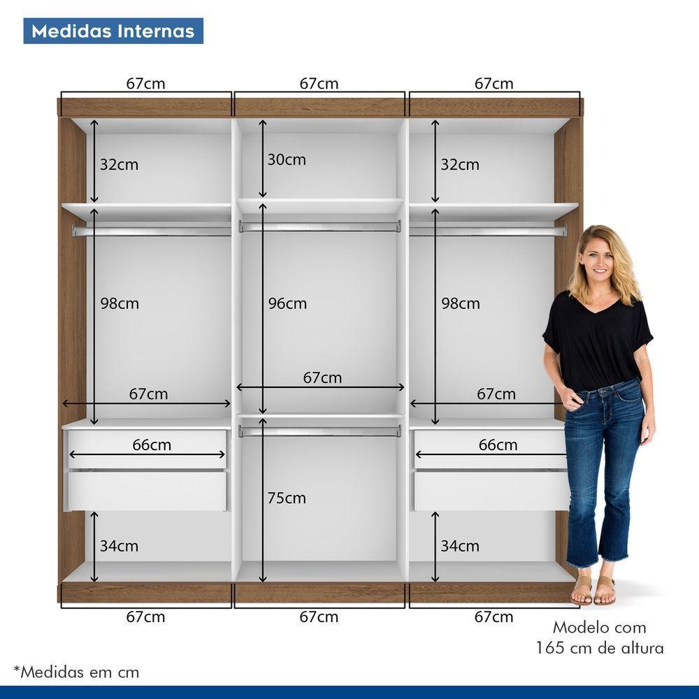 Guarda Roupa Casal 3 Portas De Correr E 3 Espelhos Evidence Minastex Freijó - 3