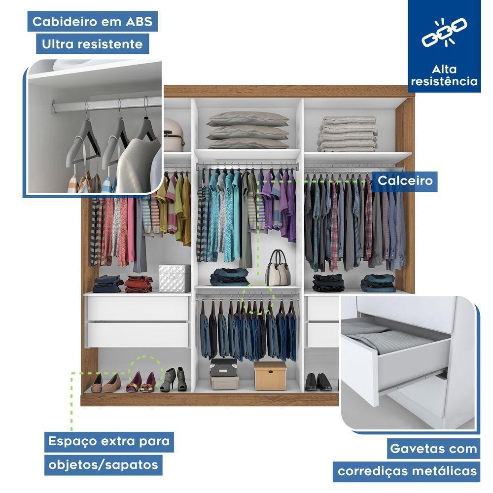 Guarda Roupa Casal 3 Portas De Correr E 3 Espelhos Evidence Minastex Freijó - 5