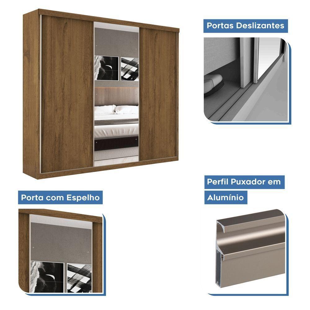 Guarda Roupa Casal 3 Portas De Correr E 3 Espelhos Evidence Minastex Freijó - 6