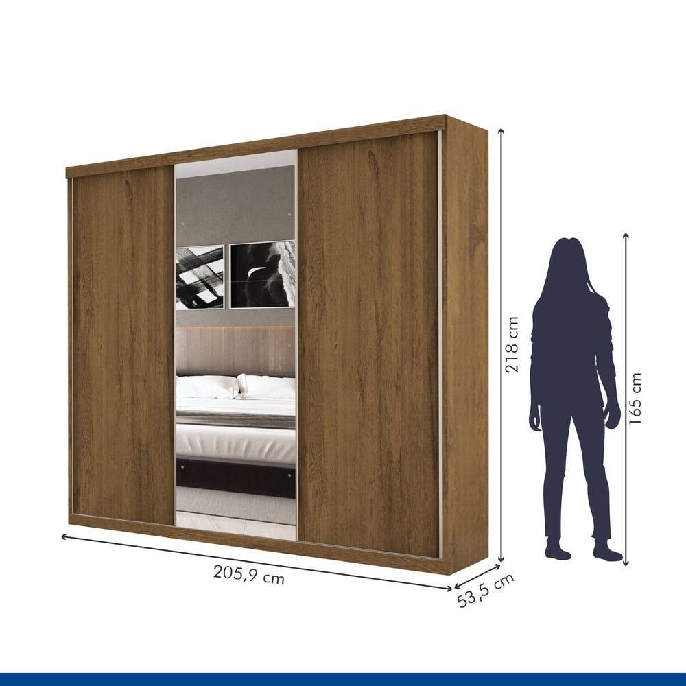 Guarda Roupa Casal 3 Portas De Correr E 3 Espelhos Evidence Minastex Freijó - 7