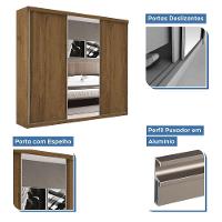 Guarda Roupa Casal 3 Portas De Correr E 3 Espelhos Evidence Minastex Freijó - 6