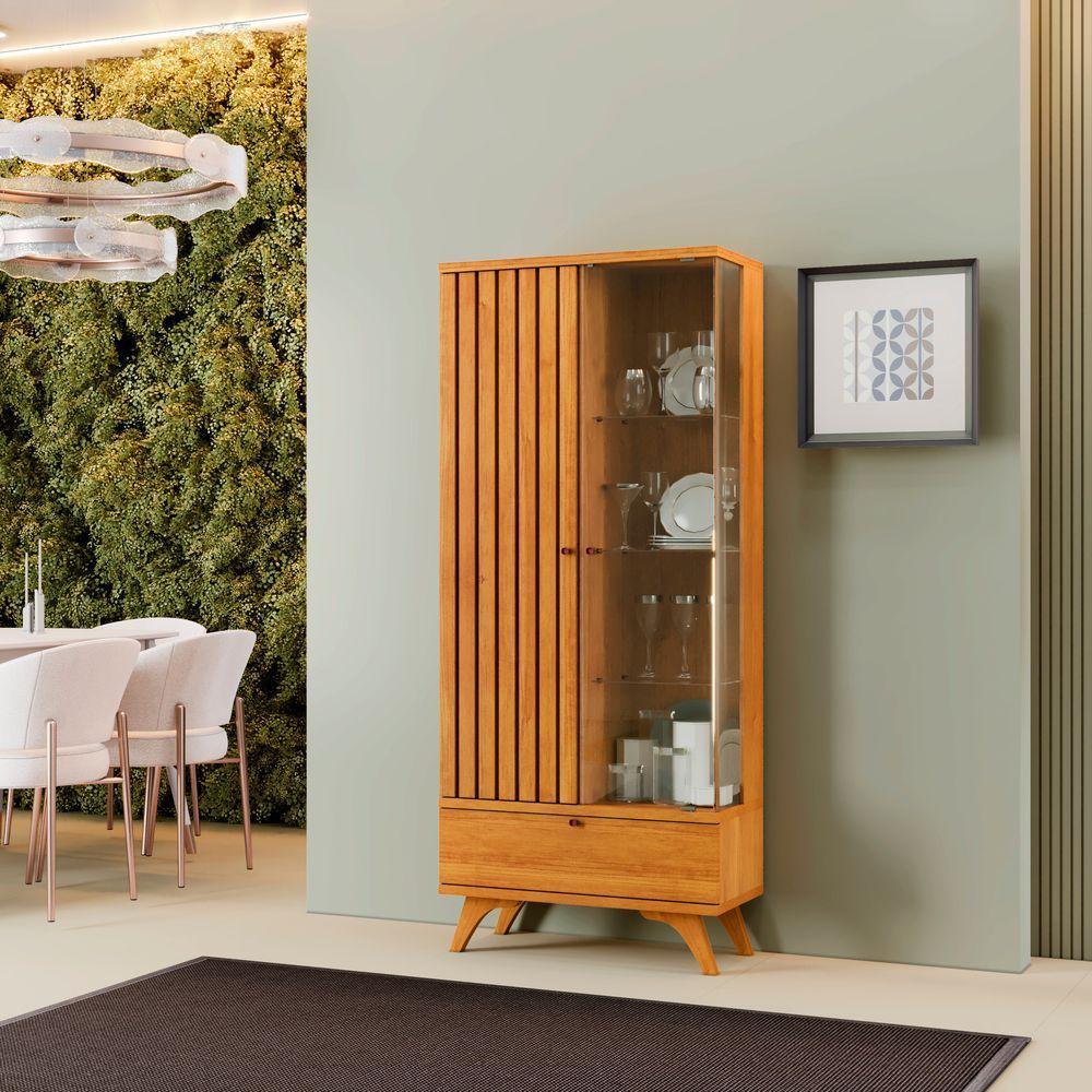 Cristaleira Ripada Versa C-led Pés Madeira Maciça - Mavaular - 2