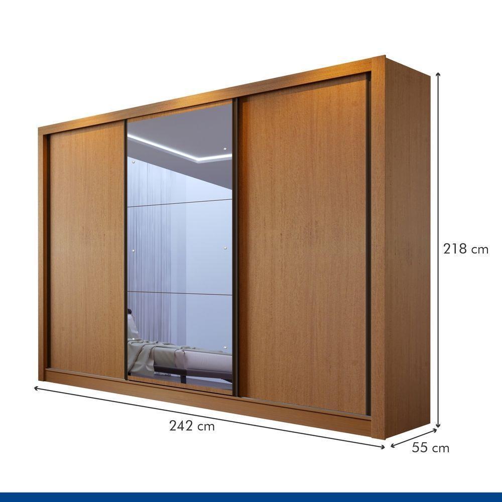 Guarda Roupa Casal Europa Com 3 Espelho 3 Portas Minastex Carvalho - 6