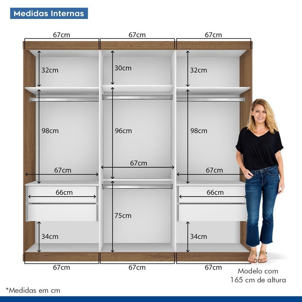Guarda Roupa Casal 3 Portas De Correr 4 Gavetas Cronos Minastex Freijó - 4