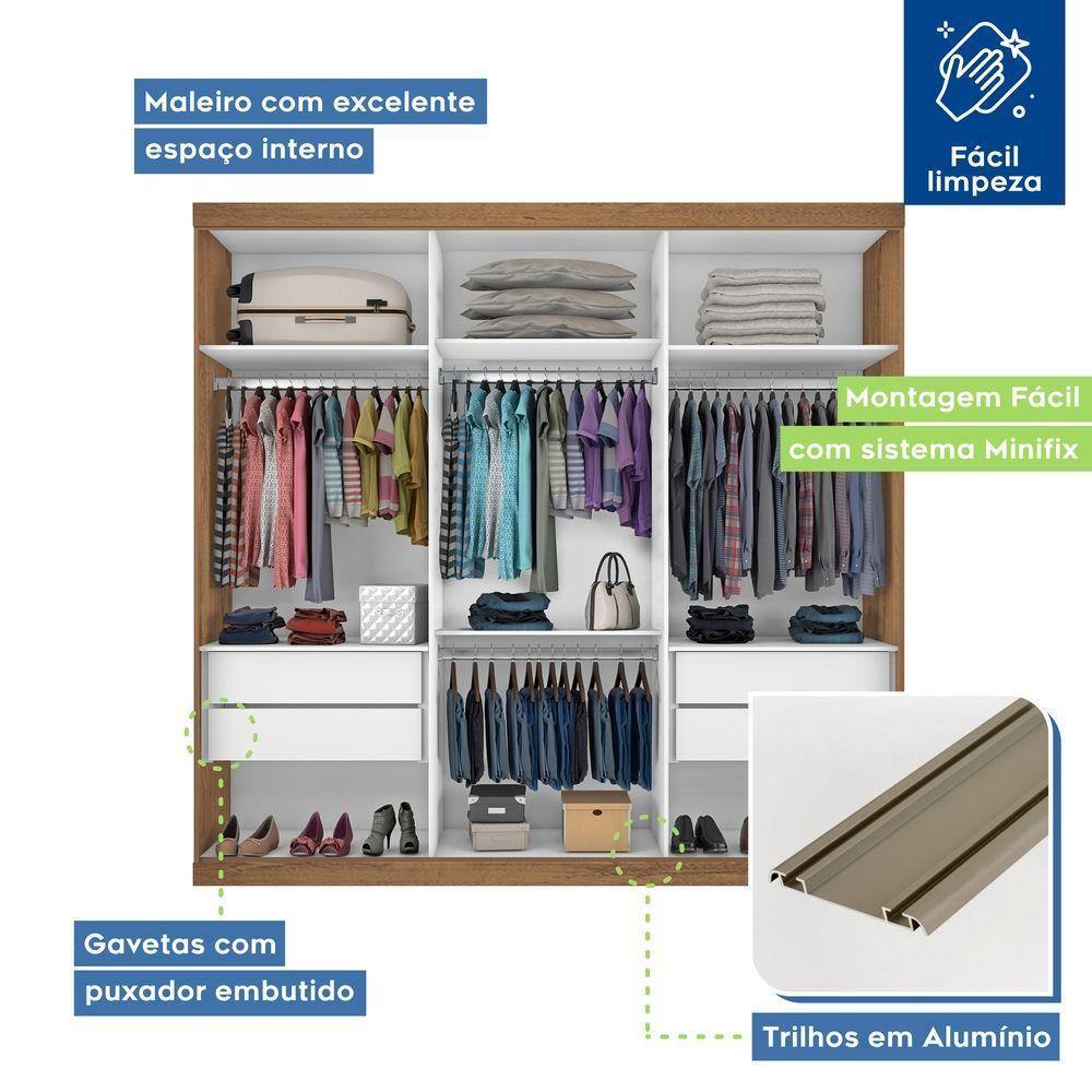 Guarda Roupa Casal 3 Portas De Correr 4 Gavetas Cronos Minastex Freijó - 5