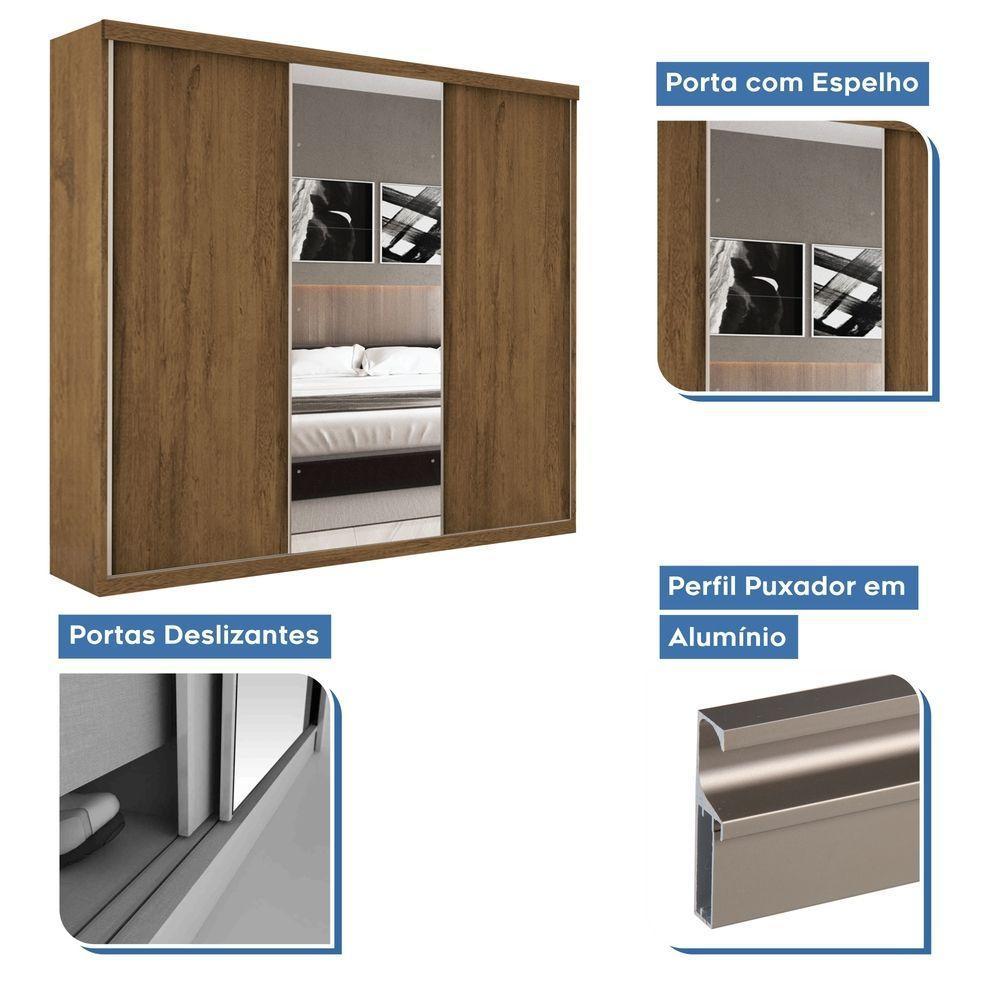 Guarda Roupa Casal 3 Portas De Correr 4 Gavetas E 3 Espelhos Barcelona Minastex Freijó - 5