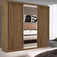 Guarda Roupa Casal 3 Portas De Correr 4 Gavetas E 3 Espelhos Barcelona Minastex Freijó - 1
