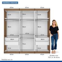 Guarda Roupa Casal 3 Portas De Correr 4 Gavetas E 3 Espelhos Barcelona Minastex Freijó - 2