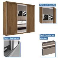 Guarda Roupa Casal 3 Portas De Correr 4 Gavetas E 3 Espelhos Barcelona Minastex Freijó - 5