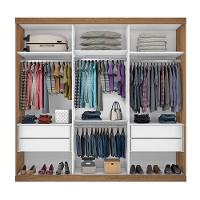 Guarda Roupa Casal 3 Portas De Correr 4 Gavetas E 3 Espelhos Barcelona Minastex Freijó - 8