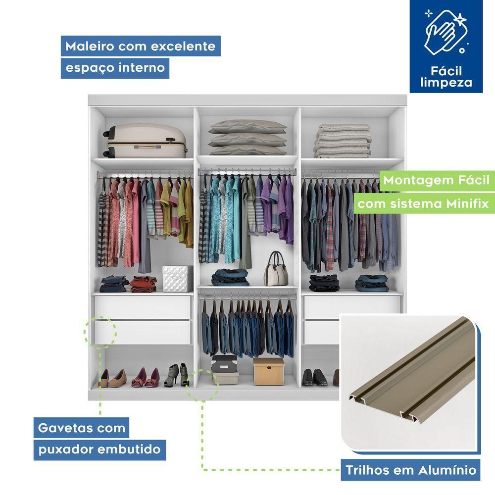 Guarda Roupa Casal 3 Portas De Correr 4 Gavetas Cronos Minastex Branco - 4