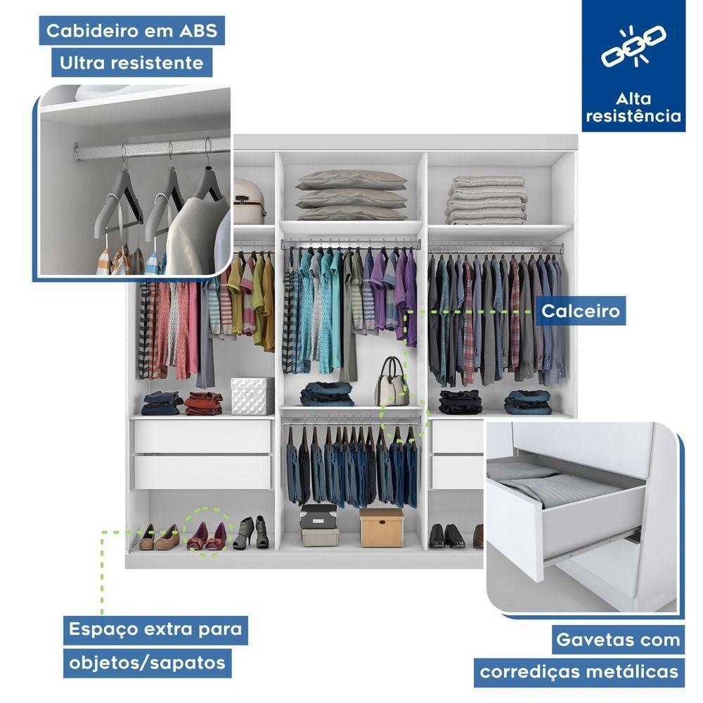 Guarda Roupa Casal 3 Portas De Correr 4 Gavetas Cronos Minastex Branco - 5