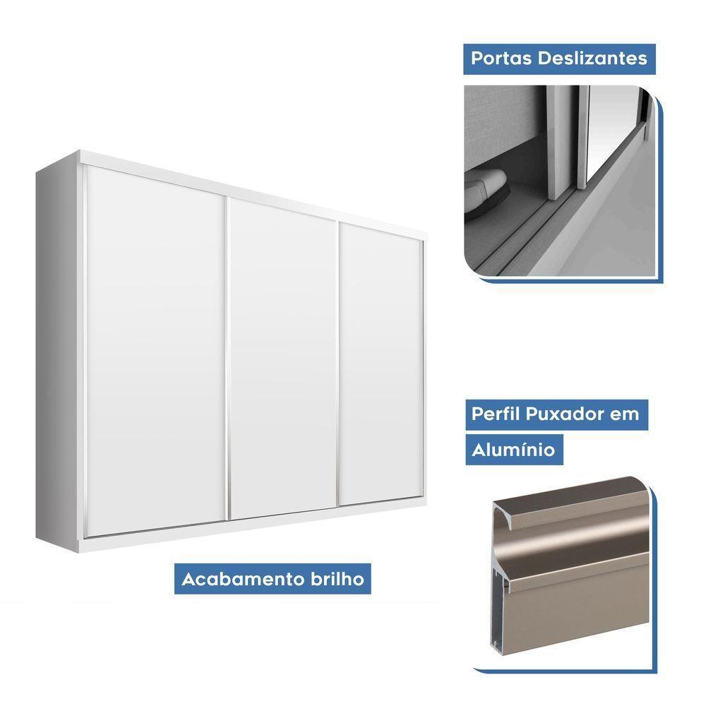 Guarda Roupa Casal 3 Portas De Correr 4 Gavetas Cronos Minastex Branco - 6