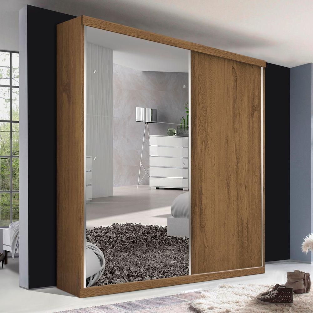 Guarda Roupa Solteiro 2 Portas De Correr 2 Gavetas E 3 Espelhos Plus Minastex Freijó - 1