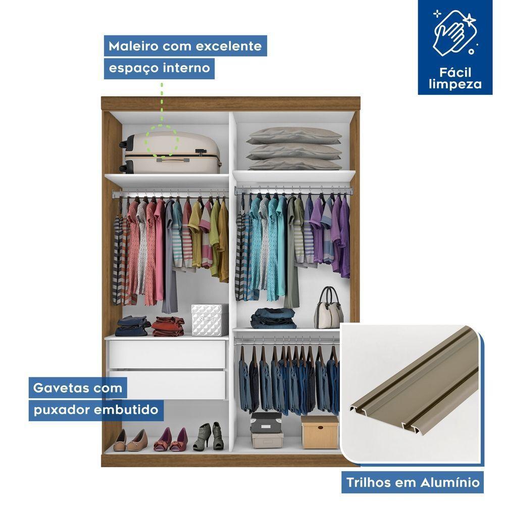Guarda Roupa Solteiro 2 Portas De Correr 2 Gavetas E 3 Espelhos Plus Minastex Freijó - 4