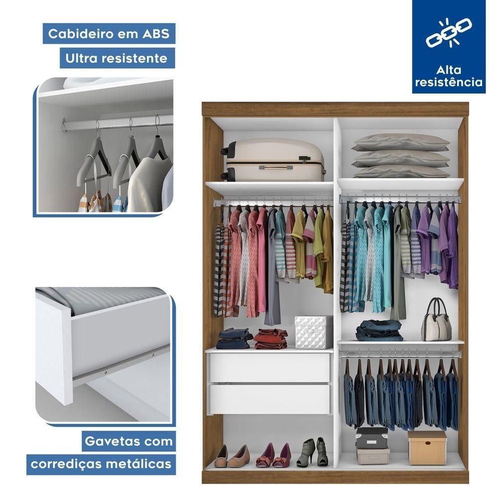 Guarda Roupa Solteiro 2 Portas De Correr 2 Gavetas E 3 Espelhos Plus Minastex Freijó - 5