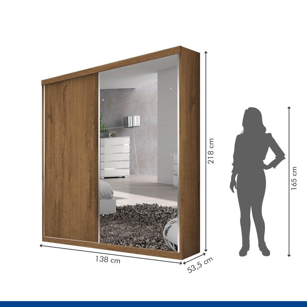 Guarda Roupa Solteiro 2 Portas De Correr 2 Gavetas E 3 Espelhos Plus Minastex Freijó - 7