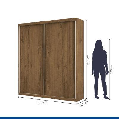 Guarda Roupa Solteiro Kiara 2 Portas de Correr 2 Gavetas Freijó MDP com Espelho