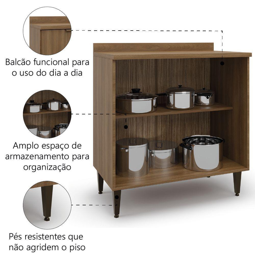 Balcão De Cozinha Duplo Com Tampo 2 Portas 0,80m Nogal Paris Batrol Nogal - 3