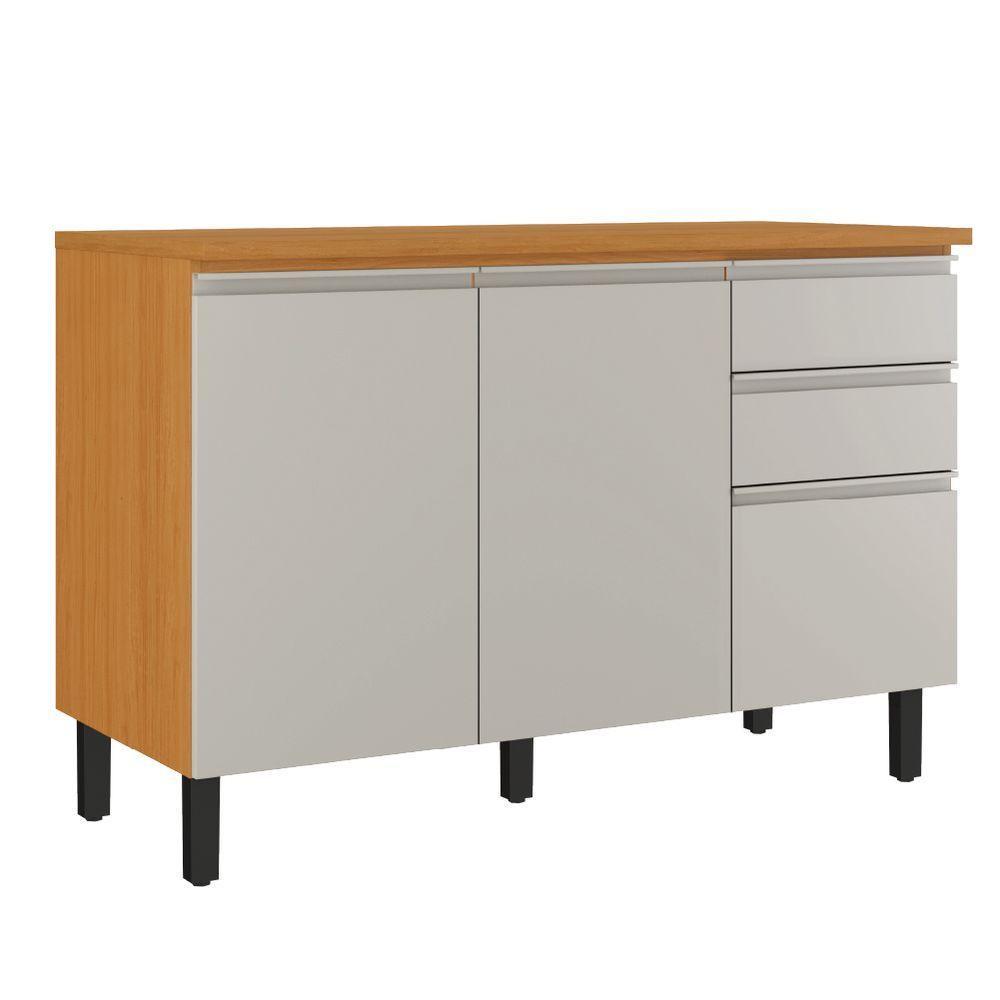 Balcão De Cozinha Triplo Com Tampo 3 Portas 2 Gavetas 1,20m Cinamomo-off White Namur Itatiaia Cinamo-off - 1