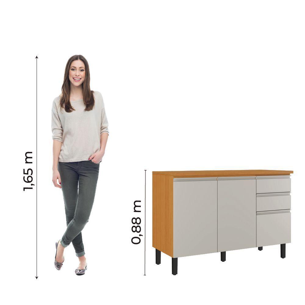 Balcão De Cozinha Triplo Com Tampo 3 Portas 2 Gavetas 1,20m Cinamomo-off White Namur Itatiaia Cinamo-off - 2