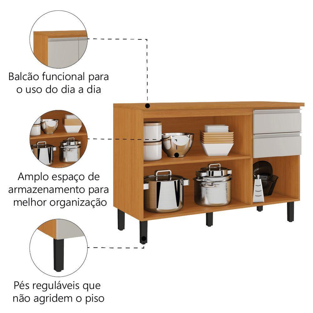 Balcão De Cozinha Triplo Com Tampo 3 Portas 2 Gavetas 1,20m Cinamomo-off White Namur Itatiaia Cinamo-off - 3