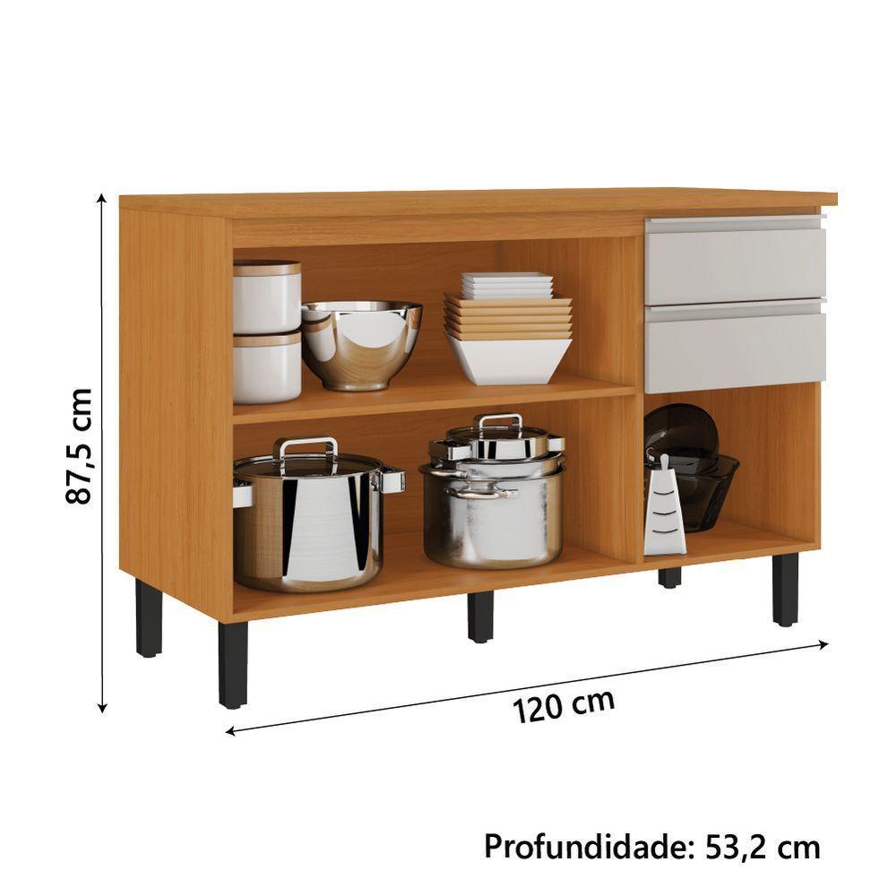 Balcão De Cozinha Triplo Com Tampo 3 Portas 2 Gavetas 1,20m Cinamomo-off White Namur Itatiaia Cinamo-off - 4